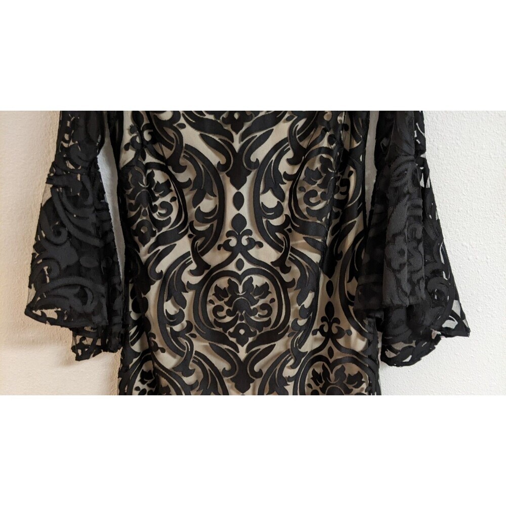 MSK Women's Black Lace Bell Sleeve V-Neck Fully Lined Party Occasion Dress 8 - Picture 4 of 10
